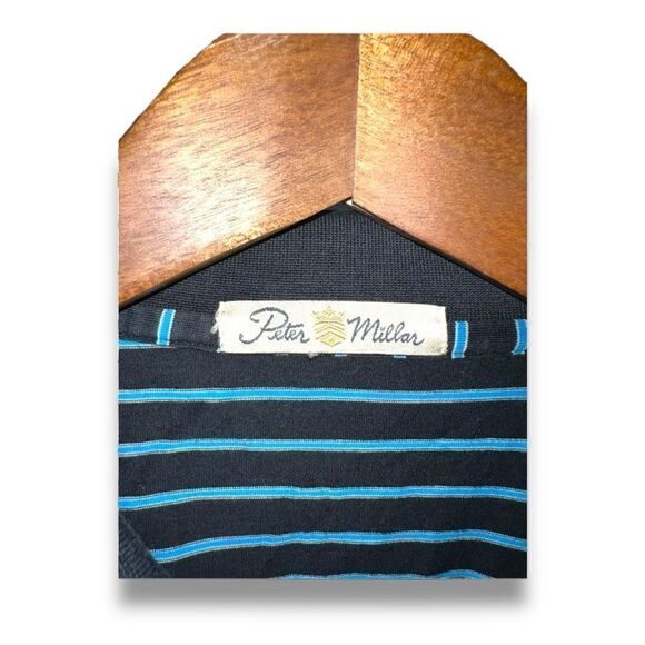Black and Blue Striped Peter Millar Crown Crafted Golf Polo Shirt Size M - Picture 2 of 10
